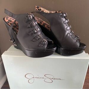Jessica Simpson Black Buckle Wedges